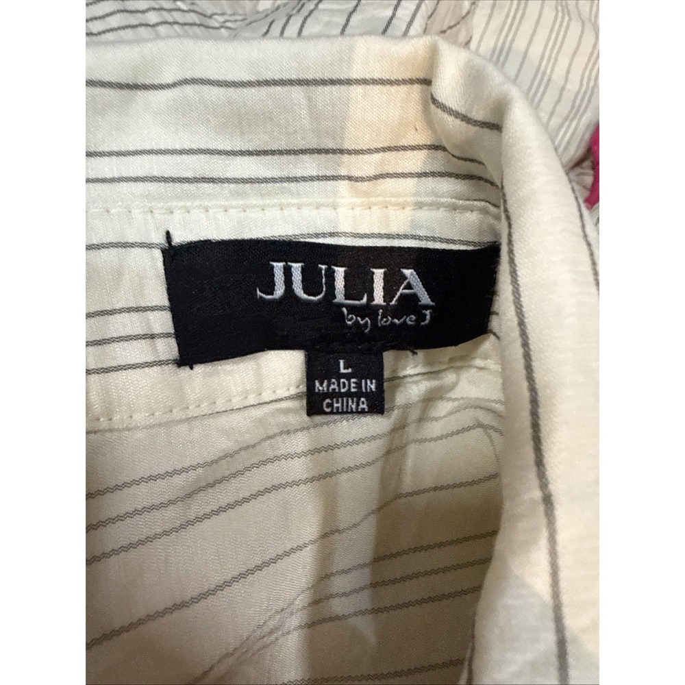 Julia by Love J Pinstripe 2 Piece Shorts Set Women L Cream Pink Co-Ord - Picture 8 of 9